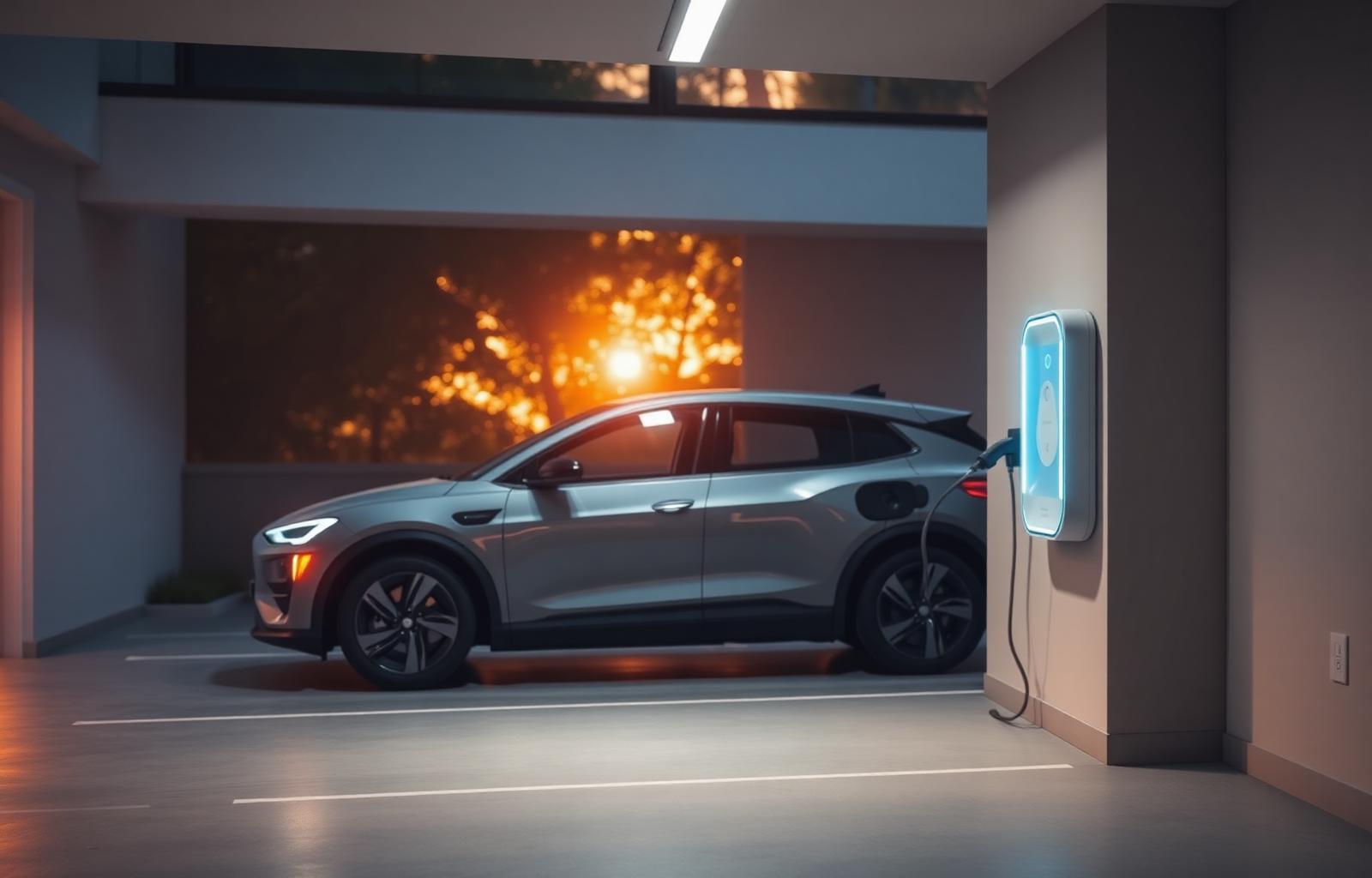 Home EV charging unit installed in a residential garage